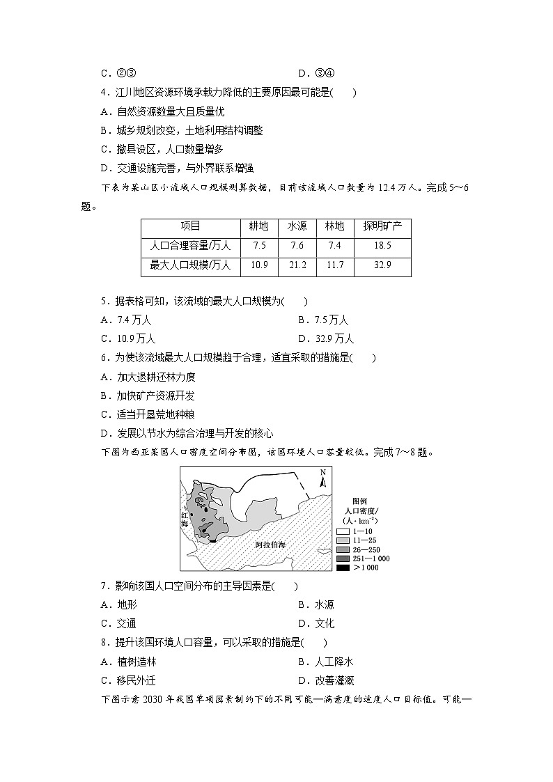 高一地理人教版必修二试题课时跟踪检测试题（三）人口容量Word版含解析第2页