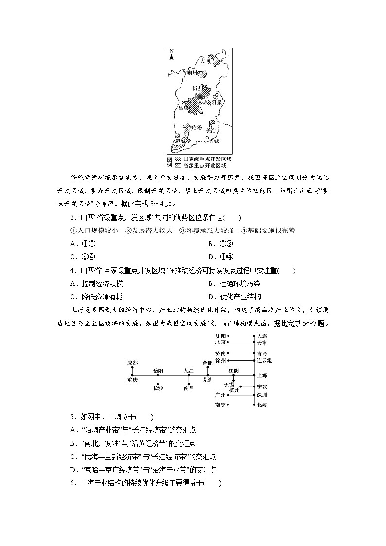 高一地理人教版必修二试题课时跟踪检测试题（十四）建设主体功能区和推动区域协调发展Word版含解析第2页
