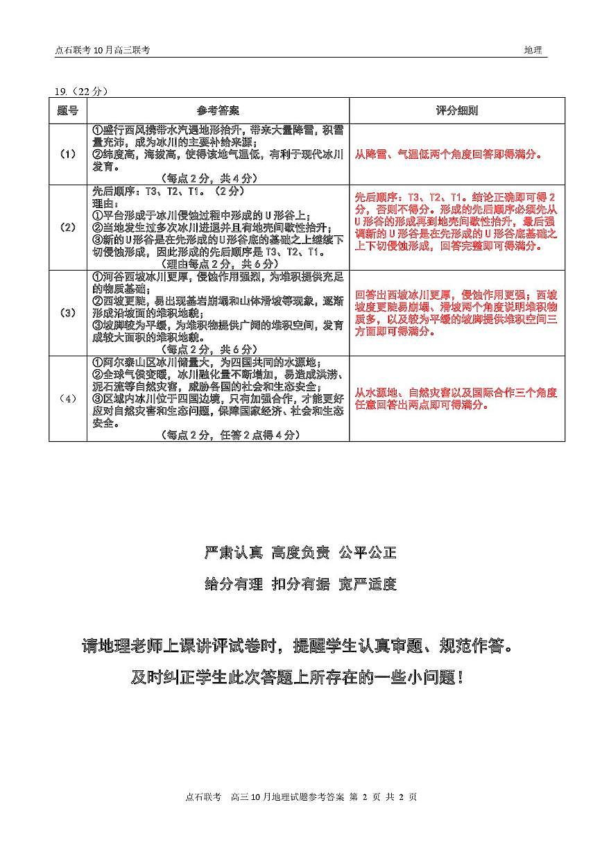 【点石联考】高三10月联考地理试题参考答案第2页
