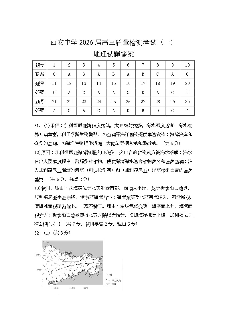 陕西省西安中学2026届高三上学期10月质量检测考试（一）地理答案第1页