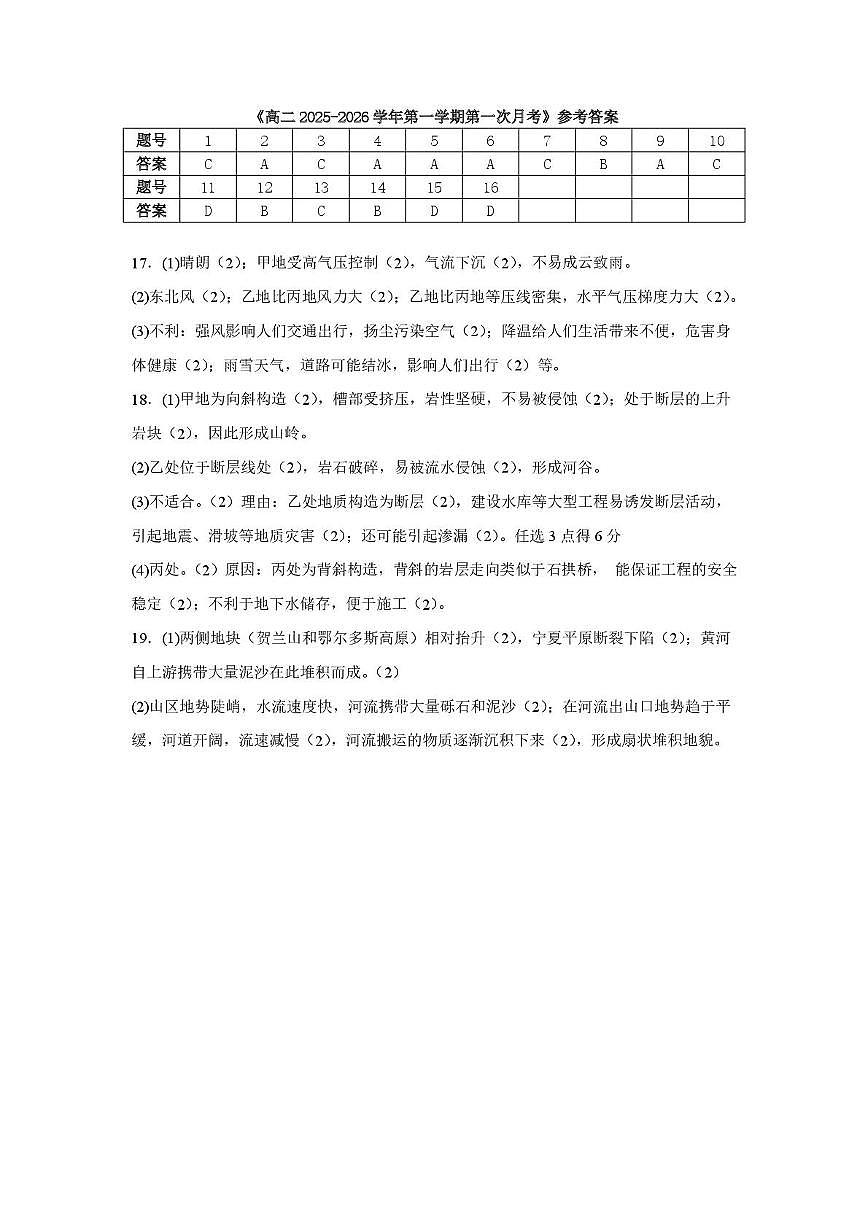 呼铁一中2025—2026学年第一学期高二10月月考地理 呼铁一中2025-2026学年第一学期高二10月月考地理答案第1页