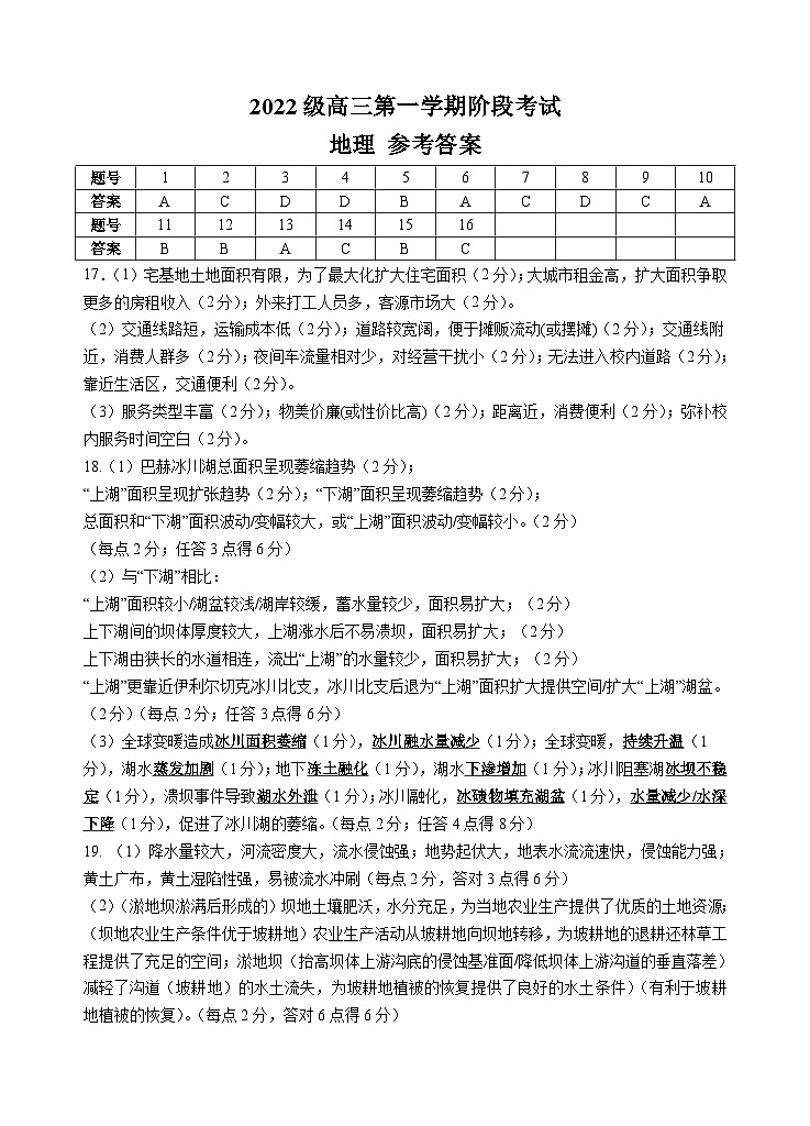 【定稿版】2023级高三第一学期阶段考试 地理试题参考答案第1页