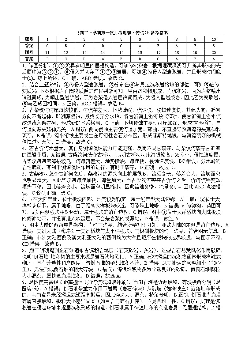 高二上第一次月考特优答案第1页