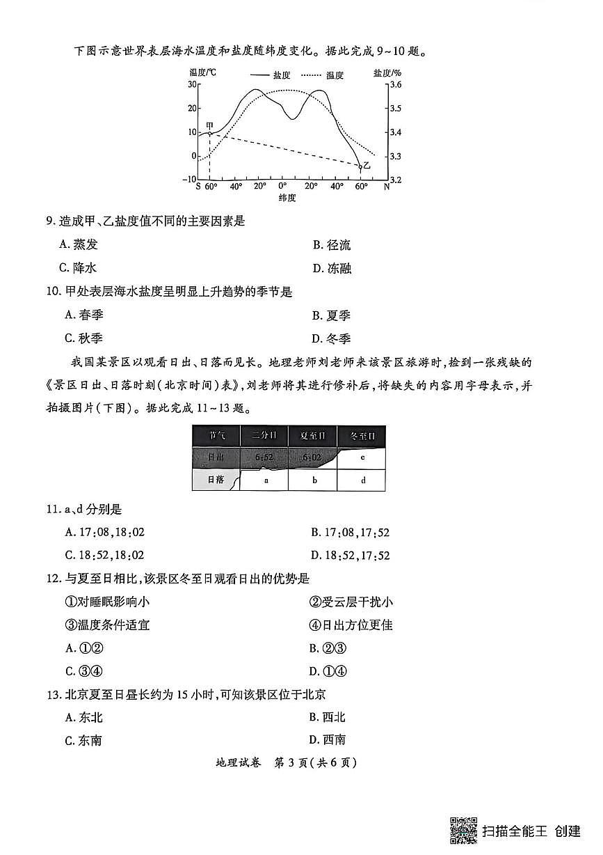 江西省“红色十校”2026届高三上学期第一次联考地理试卷第3页