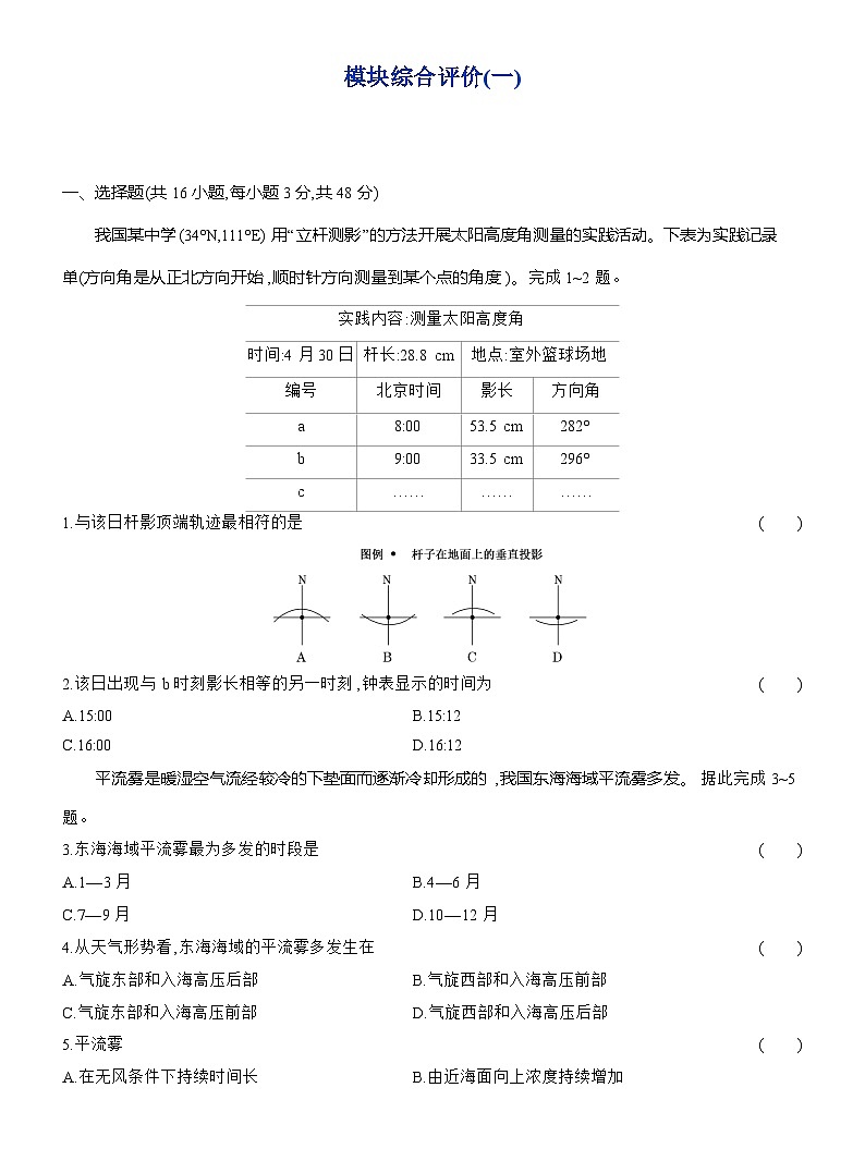 高二地理（人教版）选择性必修一试题模块综合评价（一）（Word版附解析）第1页
