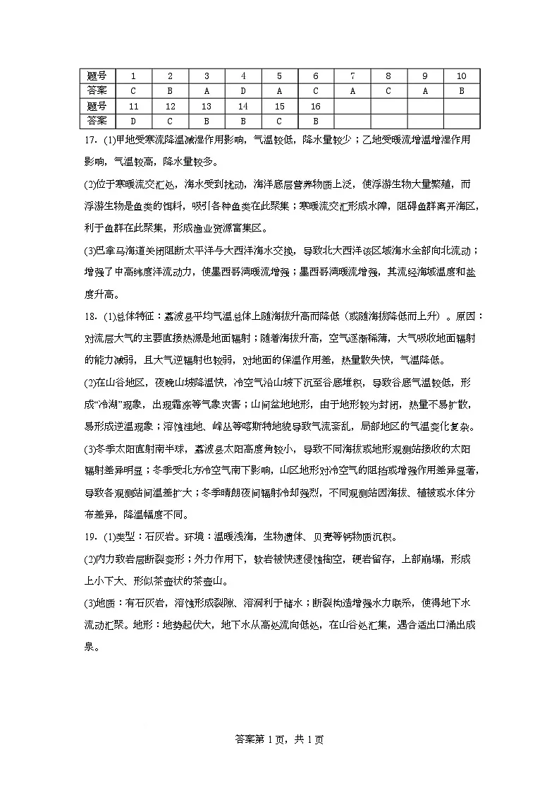 宁夏石嘴山市第一中学2026届高三上学期10月月考+地理答案第1页
