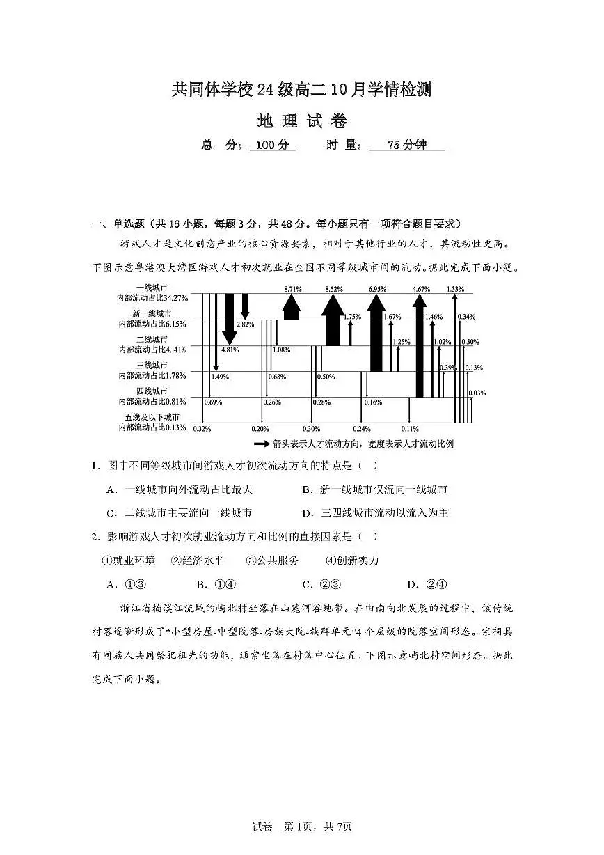 湖南省长沙市麓山国际共同体学校2025-2026学年高二上学期10月学情检测地理试题 （月考）第1页