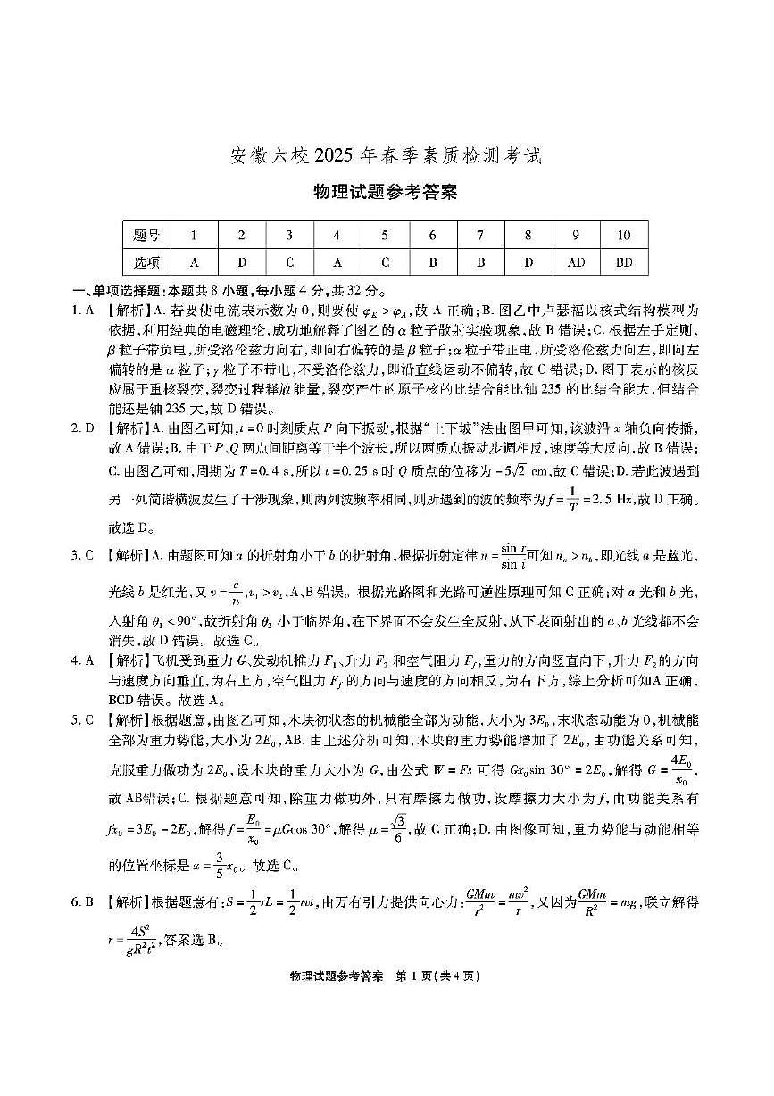 安徽六校-物理答案第1页