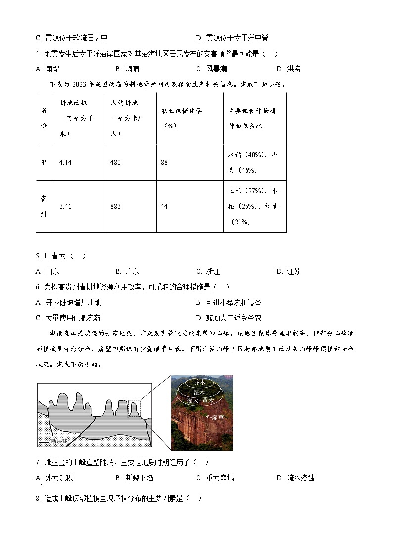 浙江省强基联盟2026届高三上学期10月联考地理试题（原卷版）第2页