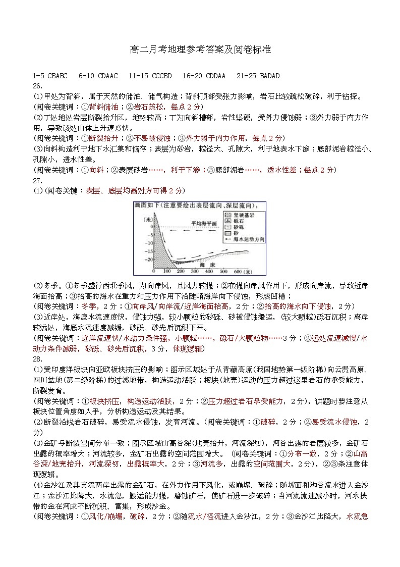 2025年下半年9月份高二地理月考答案第1页