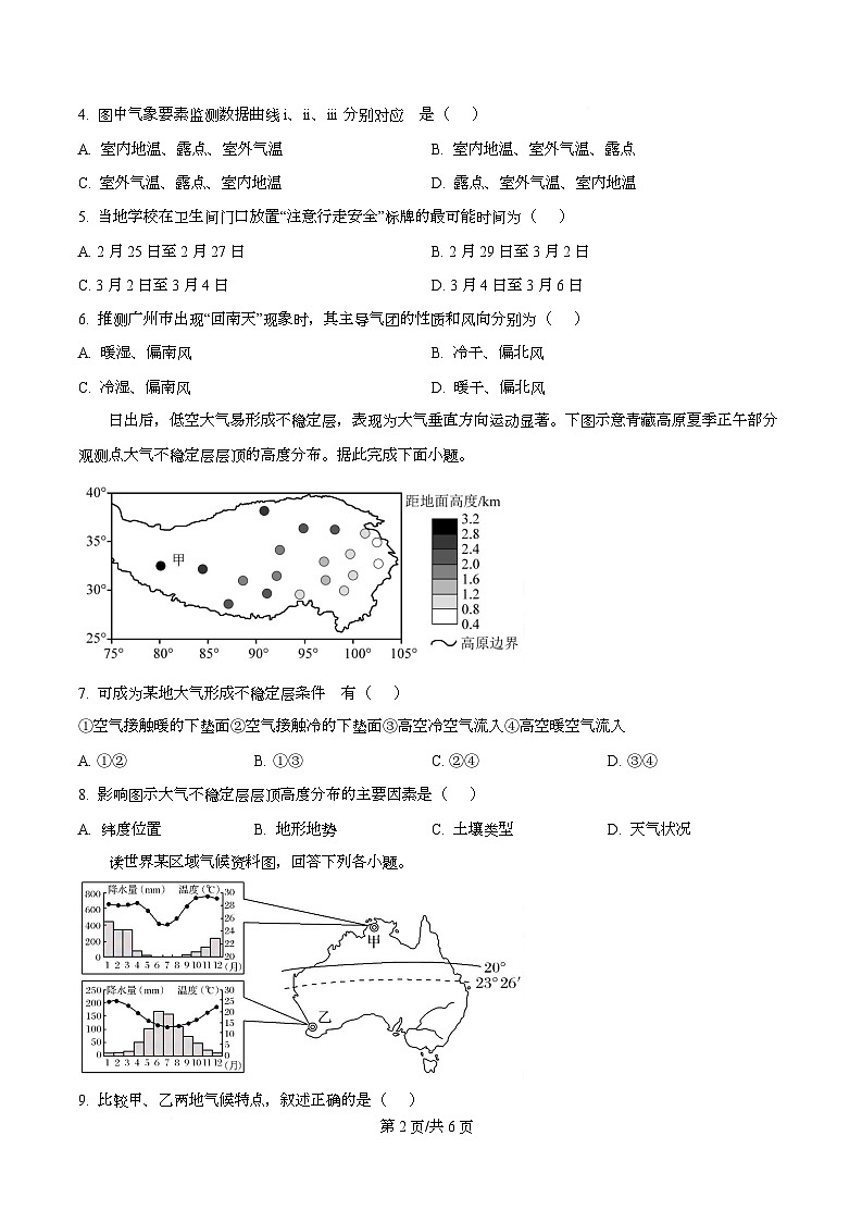 四川省绵阳市南山中学实验学校2026届高三上学期10月月考地理试题（原卷版）第2页