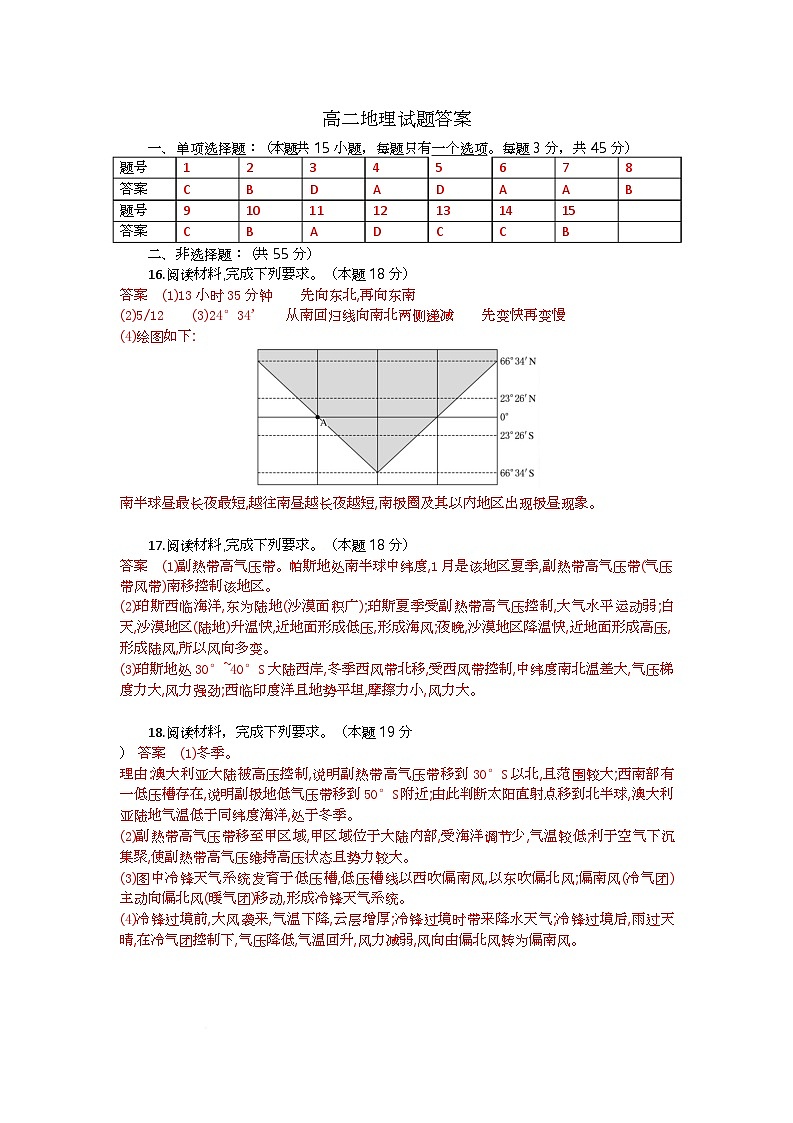 高二地理试题答案第1页