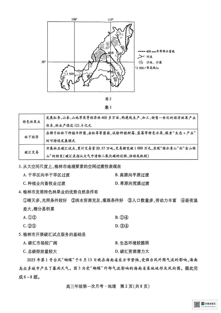 海南部分学校2025-2026学年高三上学期第二次月考地理试卷第2页