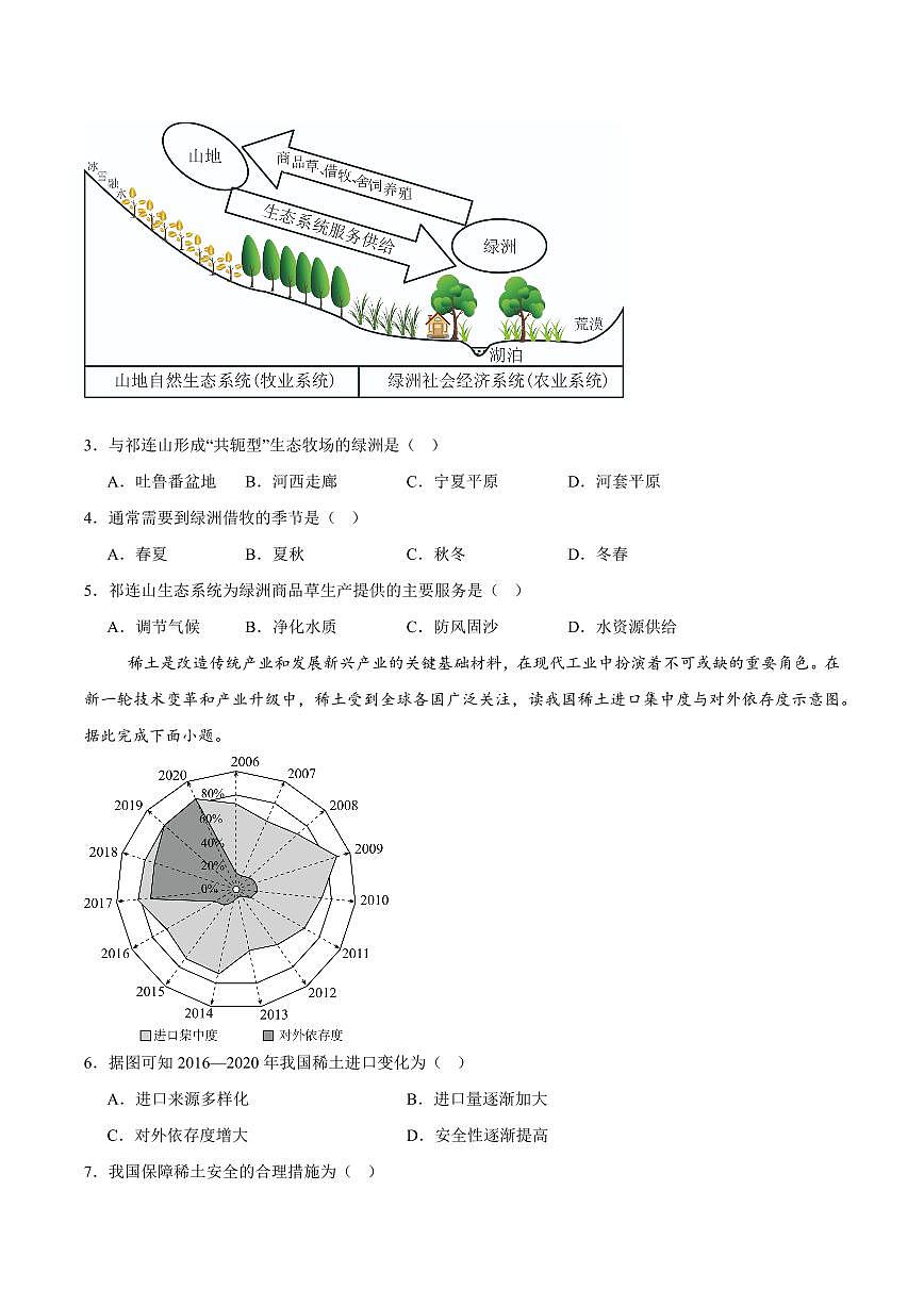 山东省滕州市第一中学2024-2025学年高二下学期3月单元过关考试地理试卷+解析第2页