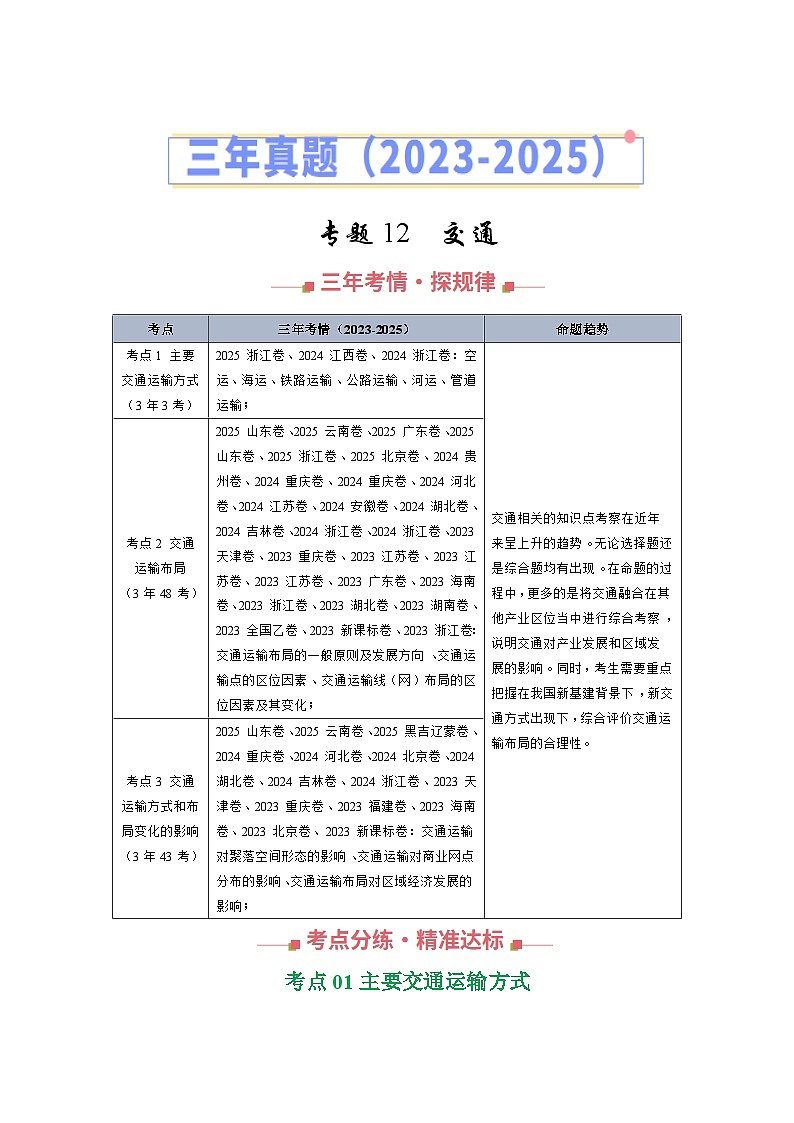 专题12 交通（全国通用）（原卷版）第1页