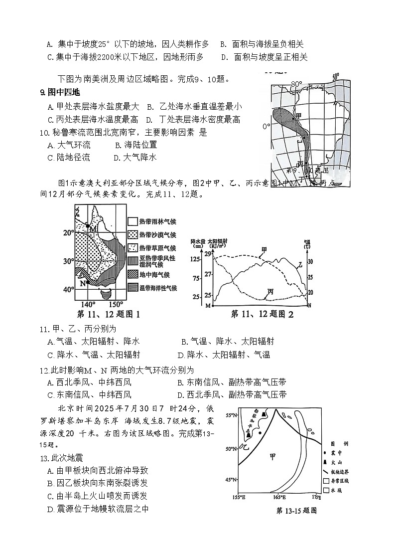 浙江省杭州市一模2026届高三第一学期教学质量检测 地理试题+答案第3页