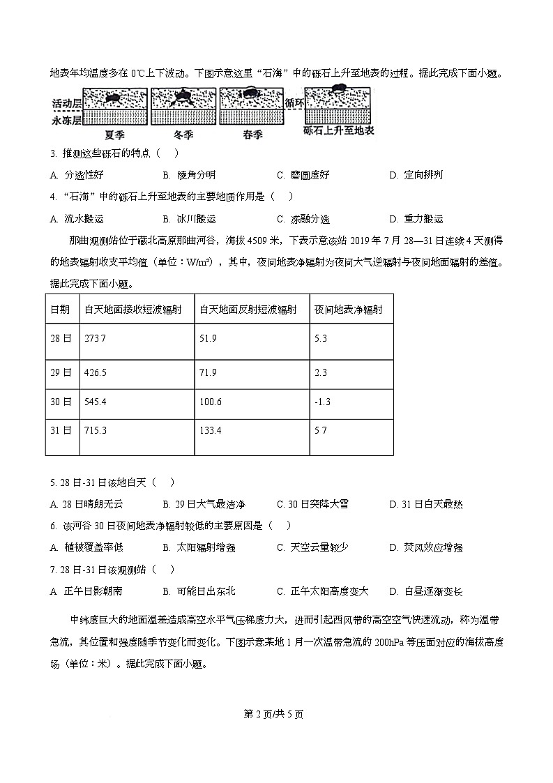 四川省绵阳南山中学2026届高三上学期10月月考（绵阳一诊热身考试）地理试题（原卷版）第2页