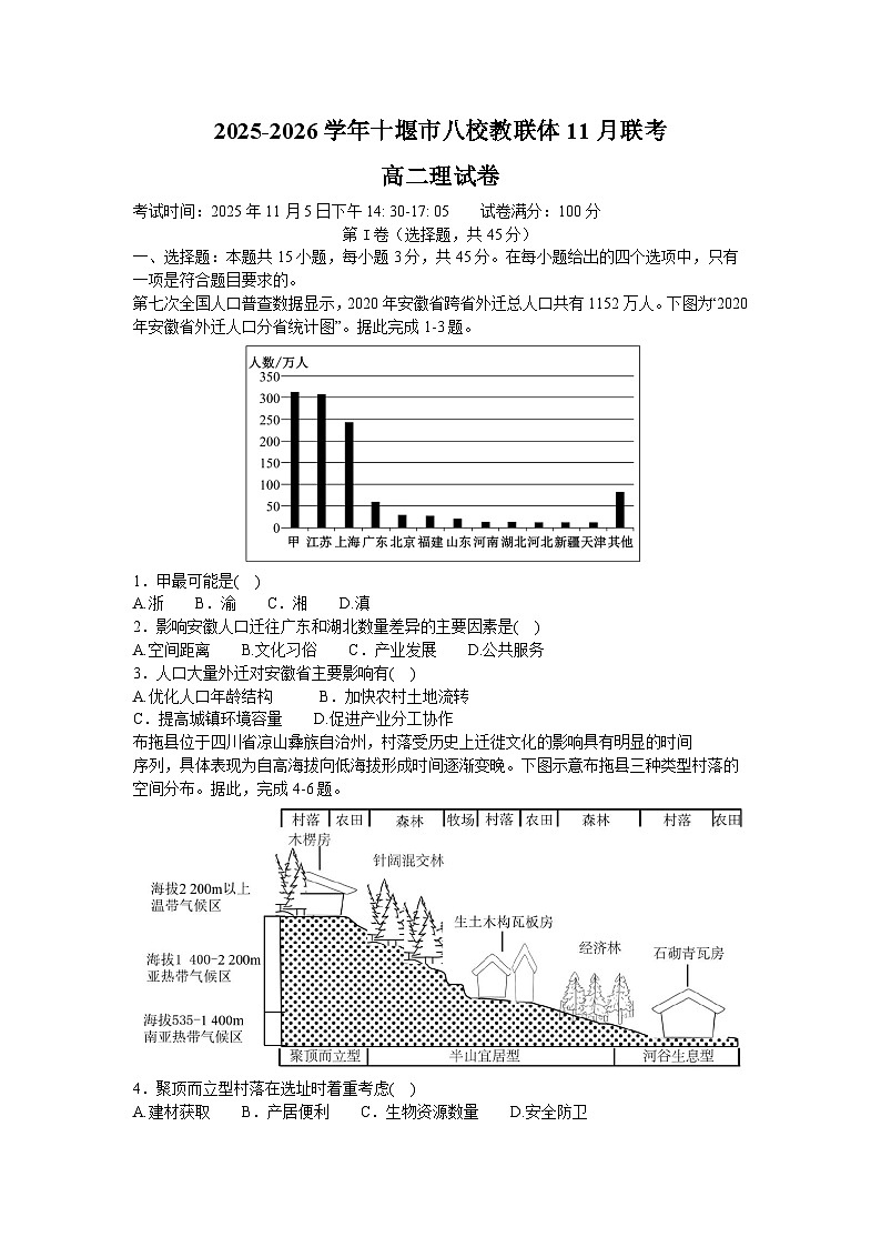 湖北省十堰市八校联考2025-2026学年高二上学期11月考试地理试卷第1页