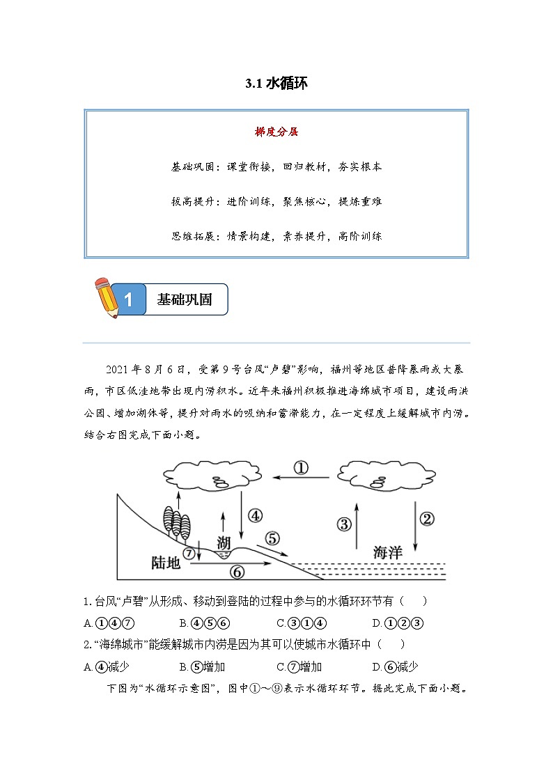 3.1水循环——高一地理人教版（2019）必修一精品同步分层练第1页
