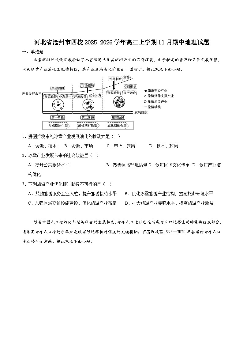 河北省沧州市四校2026届高三上学期11月期中联考地理试题（Word版附答案）第1页
