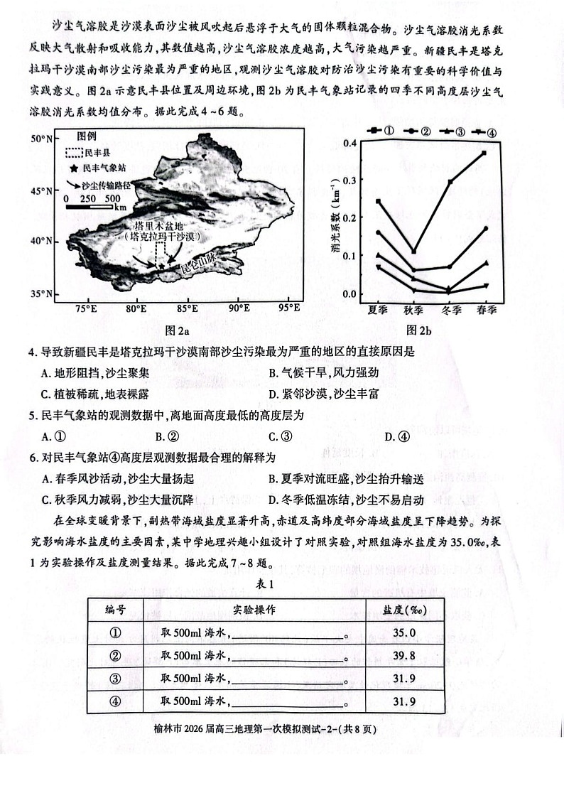 陕西省榆林市2025-2026学年高三上学期11月高考一模地理试卷第2页