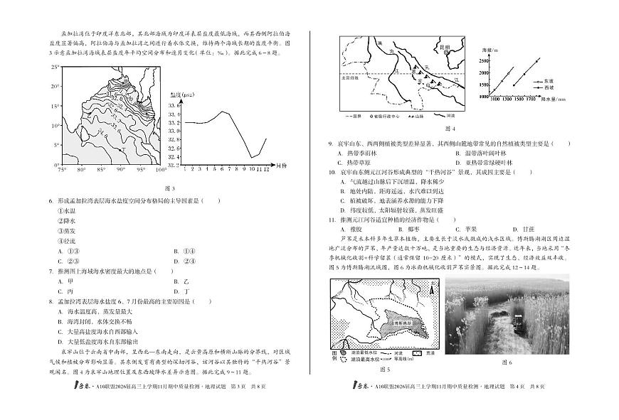 安徽1号卷A10联盟2026届高三上学期11月期中质量检测地理试卷（含答案）第2页