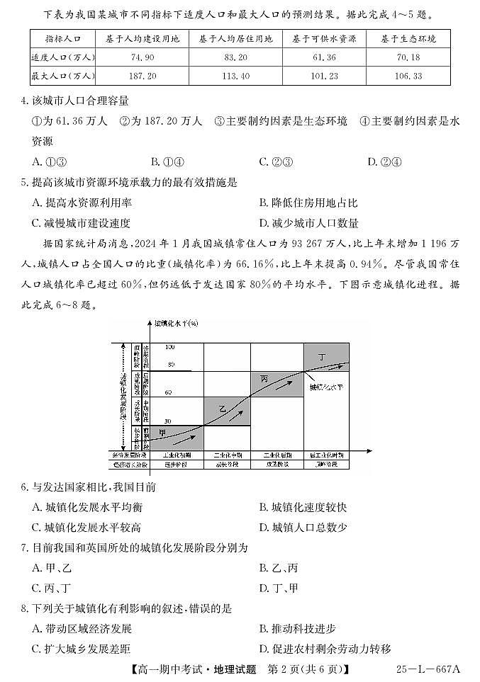 安徽省滁州市县中联盟2024-2025学年高一下学期期中考试地理试题（1）第2页