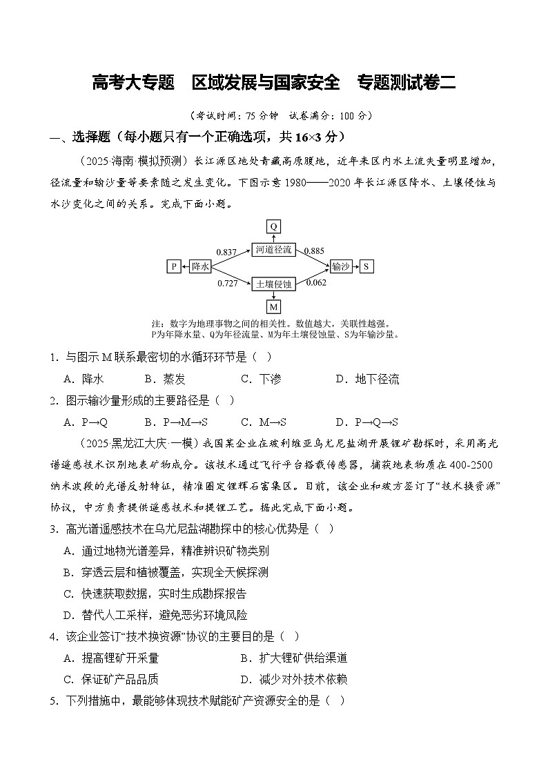 高考大专题 区域发展与国家安全（专题测试卷二）（原卷版）第1页