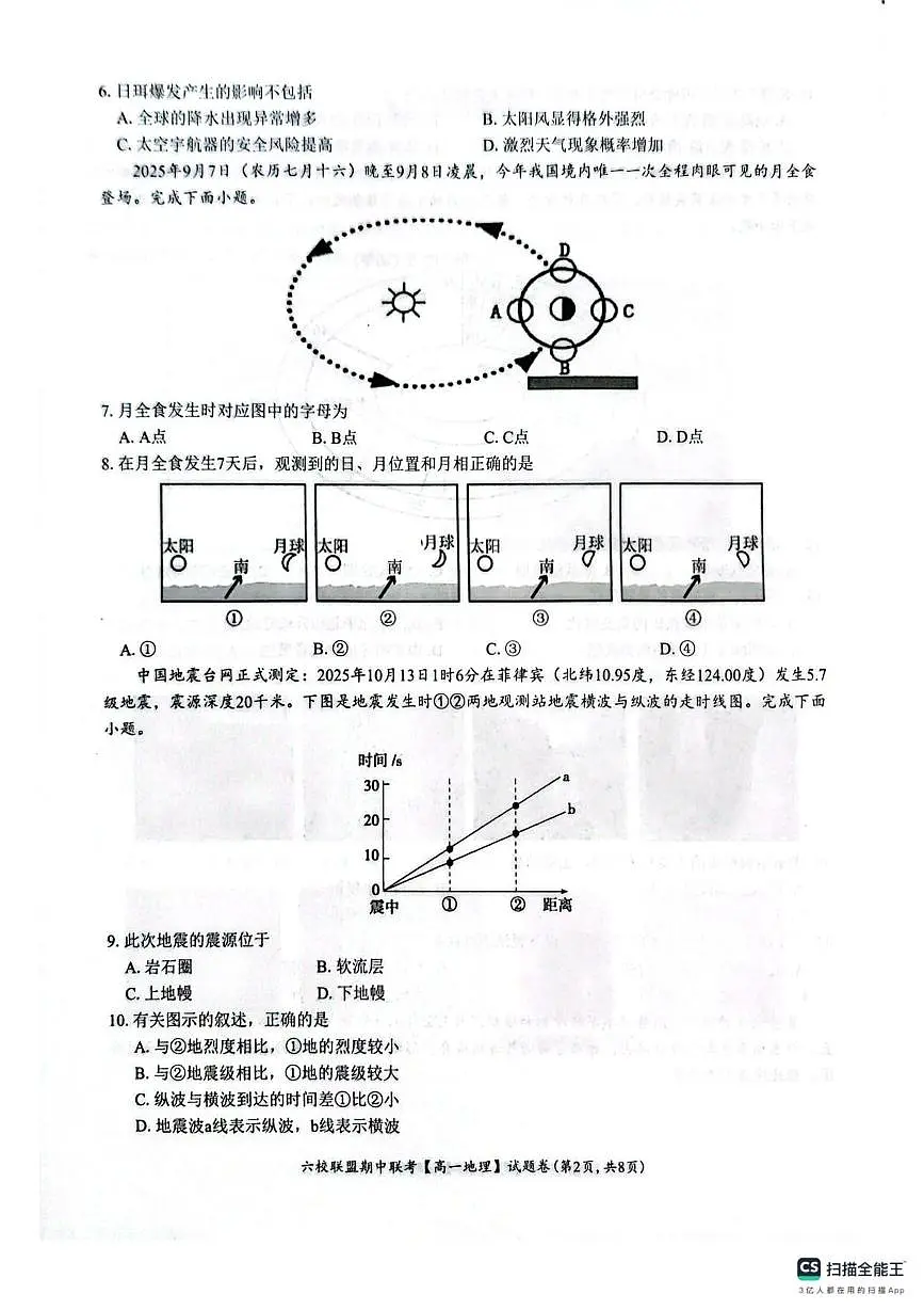 浙江省台州六校联盟2025-2026学年高一上学期11月期中地理试题第2页