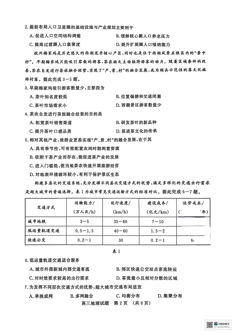 山东省济南市2024-2025学年高三上学期1月期末地理试题第2页