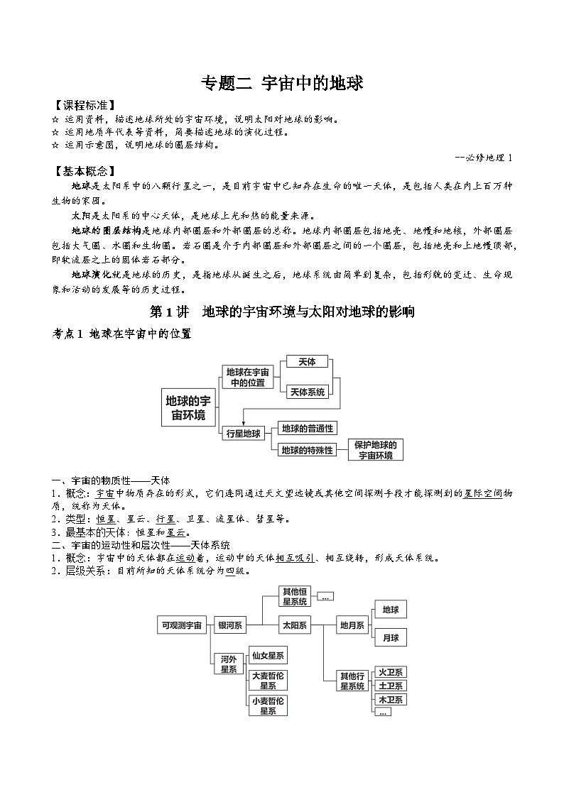 2026届高考地理二轮复习 地球的宇宙环境与太阳对地球的影响专题讲义（后附答案 无解析）第1页