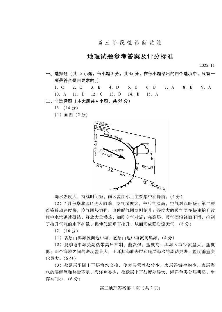 地理答案-潍坊市2026届高三期中阶段性诊断监测第1页