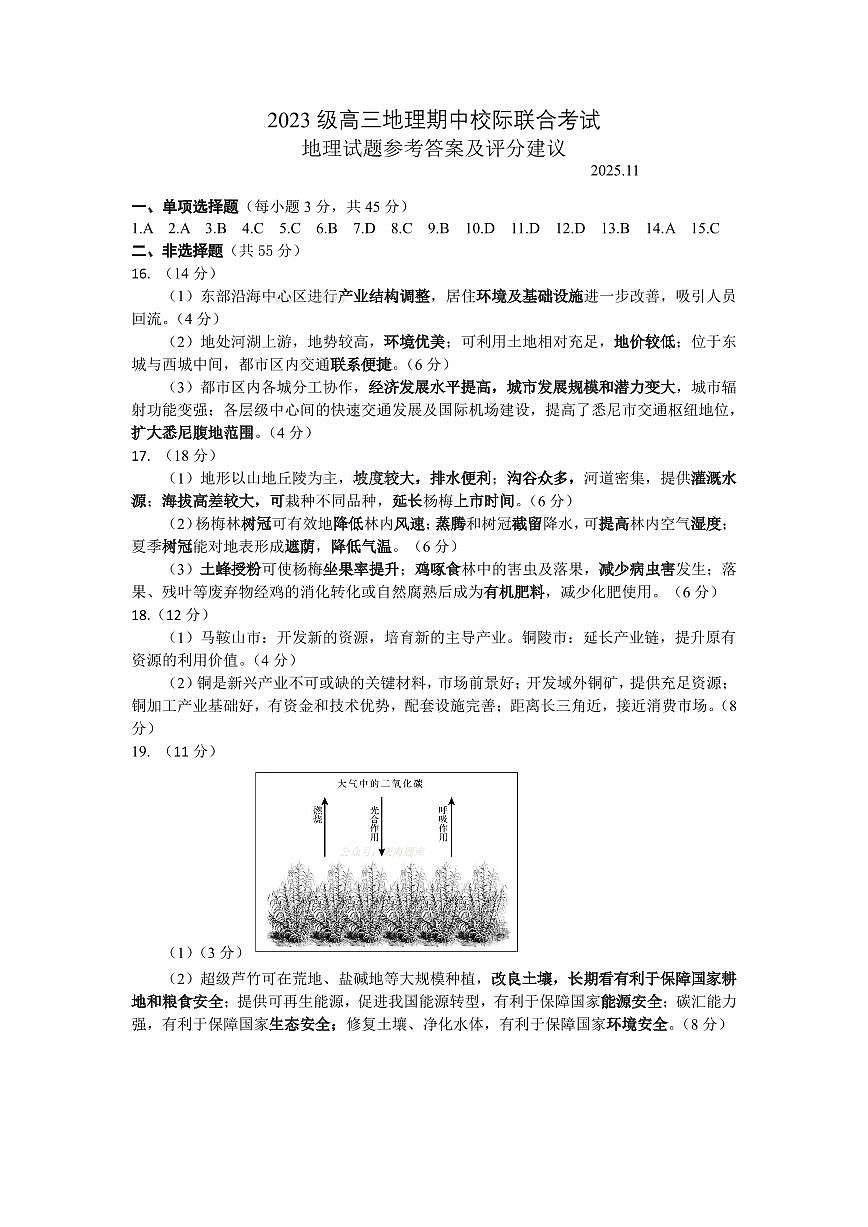 高三地理参考答案及评分建议第1页