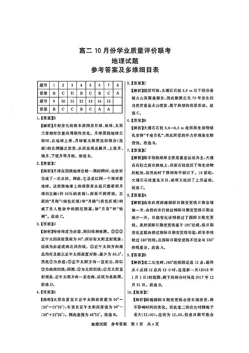 山西T8联考高二10月份学业质量评价联考地理试卷第1页