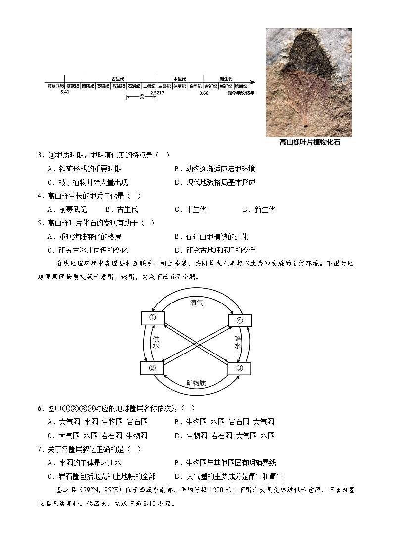 北京卷B（高一地理·期末真题·必刷卷）-【期末真题·必刷卷】高一年级地理上学期期末真题综合测试卷（原卷版）-A4第2页