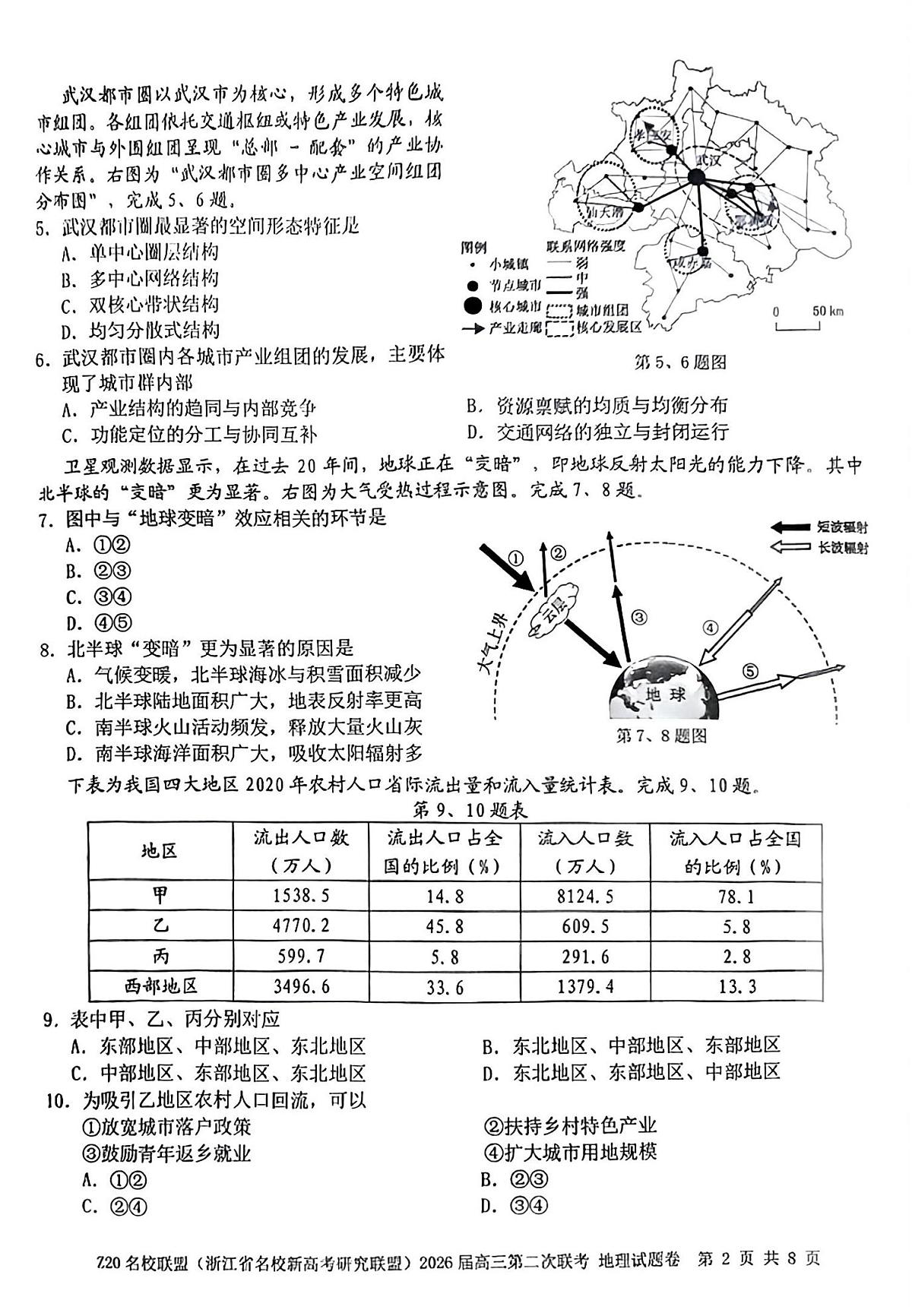 Z20名校联盟(浙江省名校新高考研究联盟)2026届高三第二次联考地理试卷（含答案）第2页