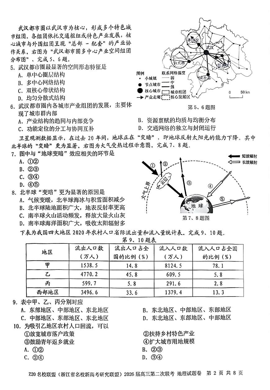 Z20名校联盟(浙江省名校新高考研究联盟)2026届高三第二次联考地理试卷（含答案）第2页