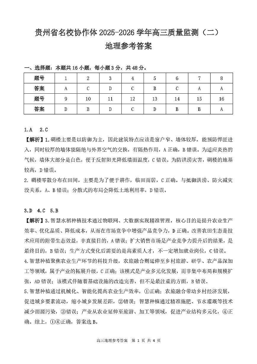 高三地理参考答案第1页
