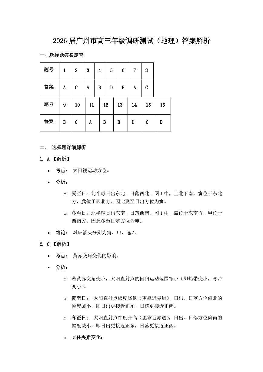 地理答案（仅供参考）第1页