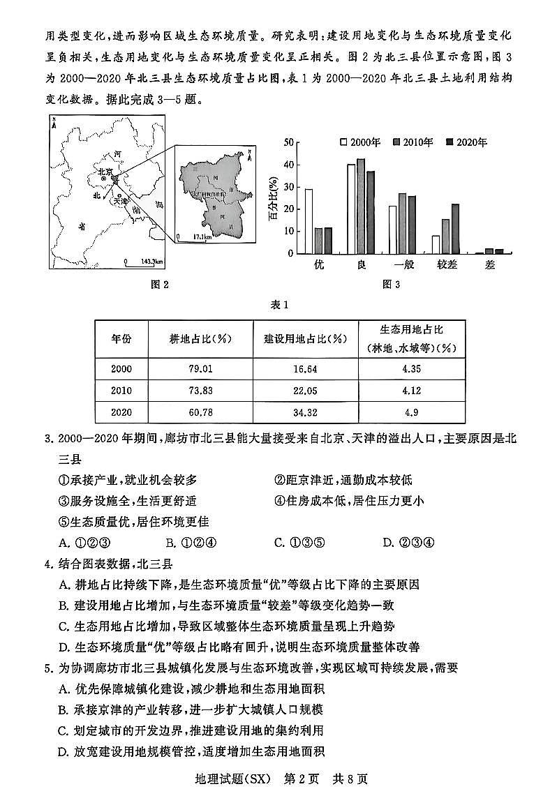山西省2026届高三上学期第一次八省联考（T8联考）地理试卷（含答案）第2页