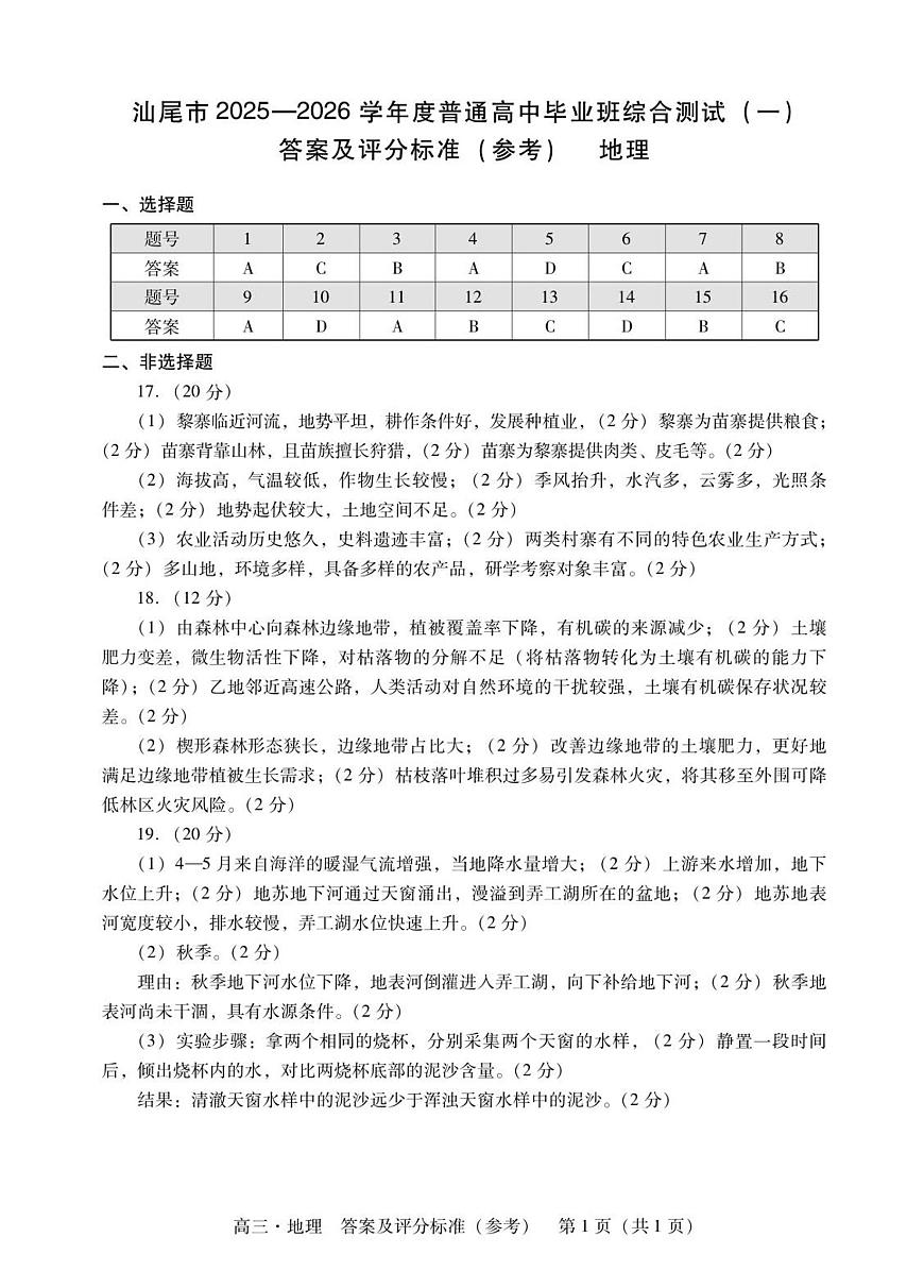 高三地理答案第1页