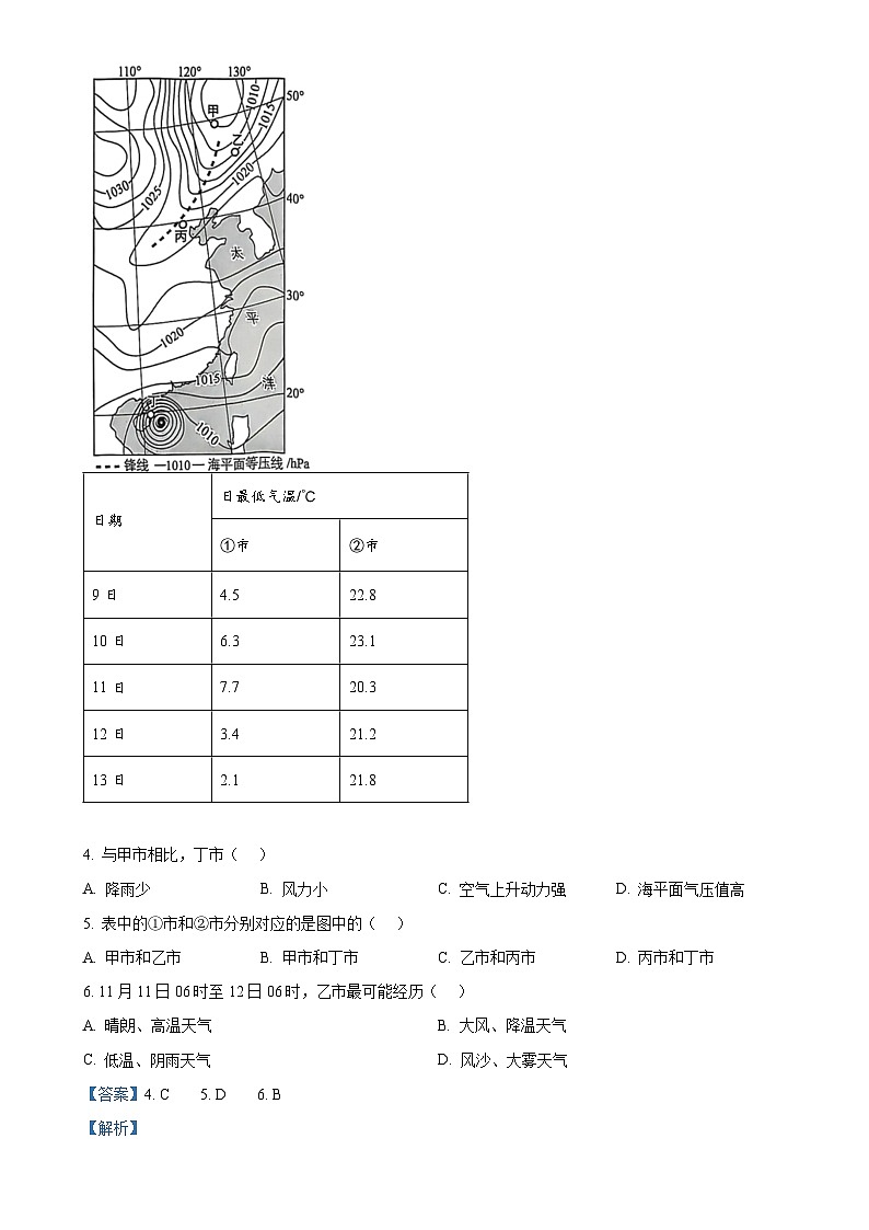 福建省厦门市高二上学期期末考试地理试题（解析版）-A4第3页