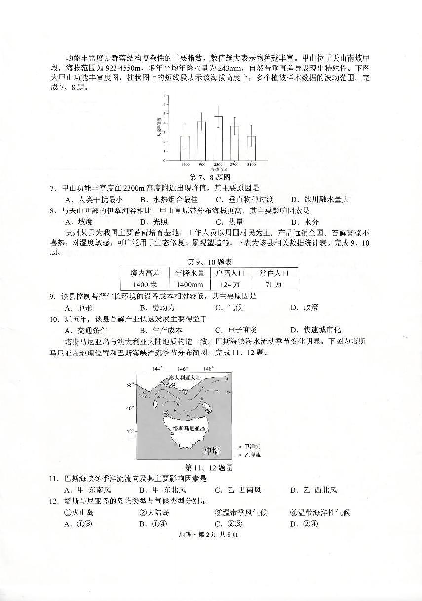 2026年1月浙江省普通高校招生选考科目考试模拟卷(杭二温中绍一金一衢二等浙江七校)地理试卷（含答案）第2页