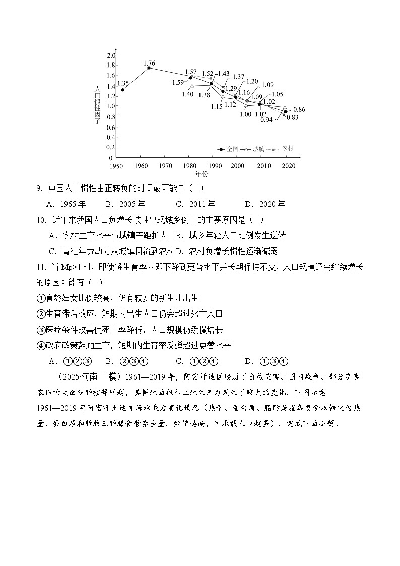 高考地理一轮-人口与地理环境（综合训练）（全国通用）（原卷版）第3页