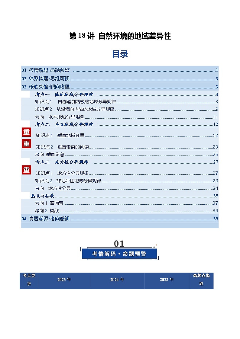高考地理一轮-自然环境的地域差异性（复习讲义）（全国通用）（原卷版）第1页