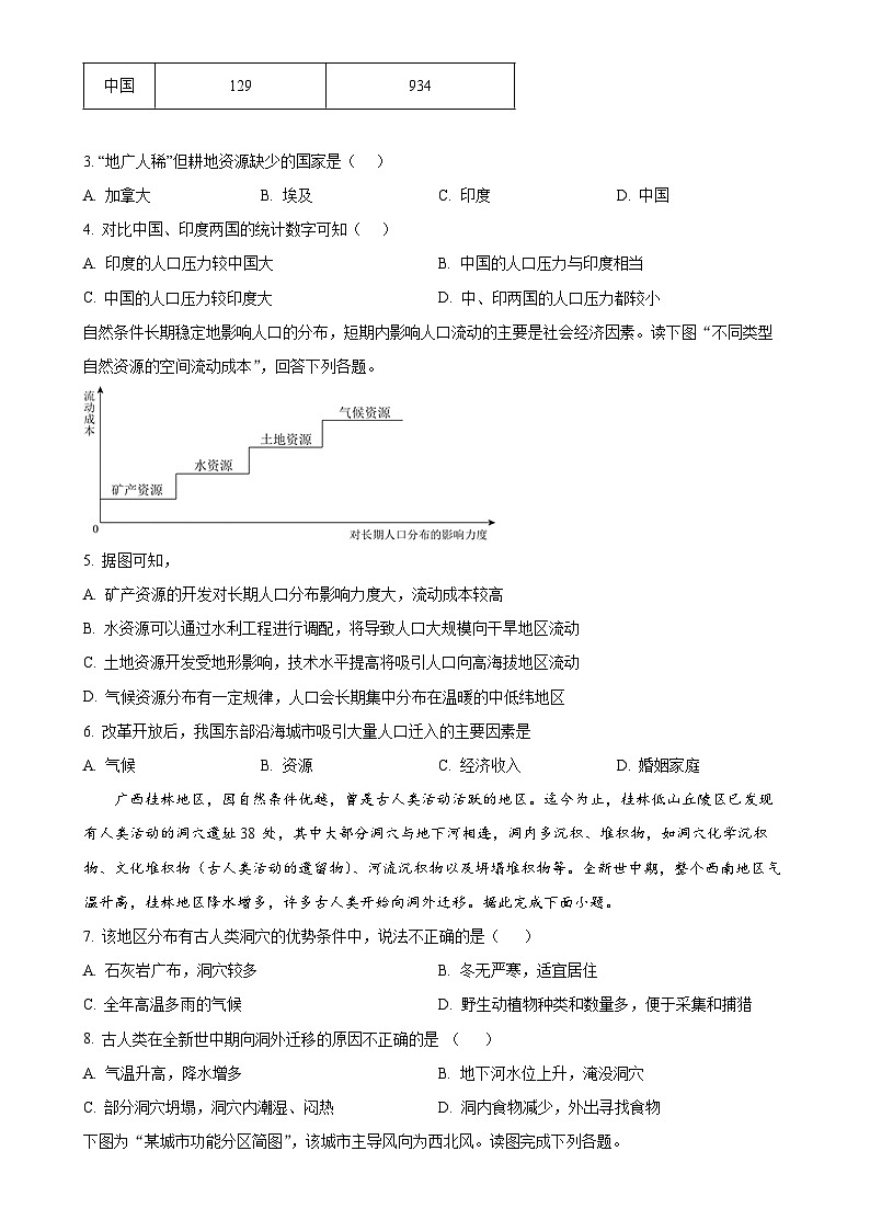 福建省福州第三中学高一下学期4月期中地理试题+-A4第2页