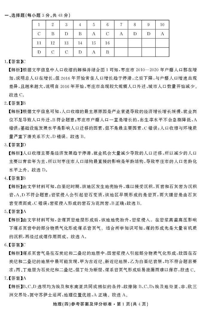 2026届云南省云南名校联盟高三上学期第四次联考模拟预测地理试题 答案第1页