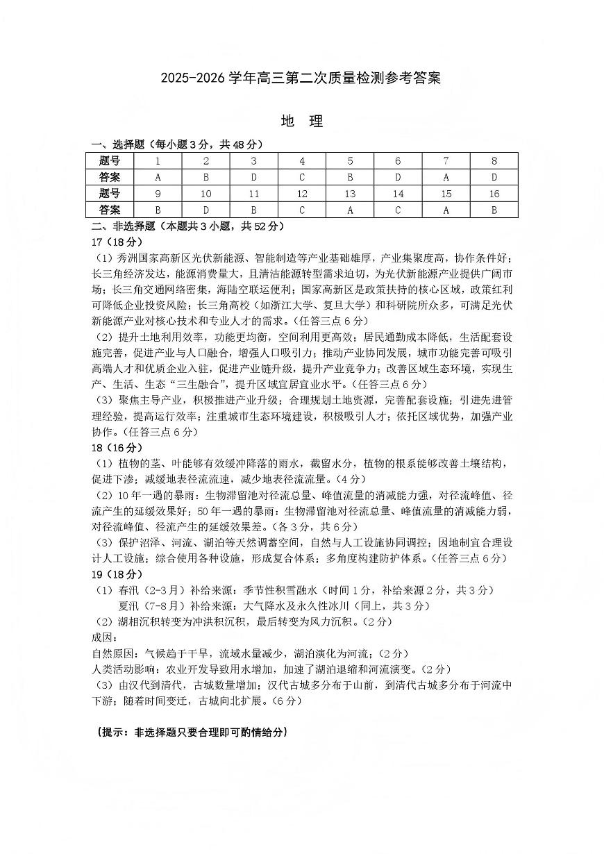 豫西北教研联盟（平许济洛）高三上学期1月质量检测地理答案第1页