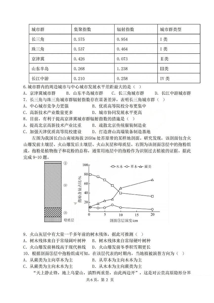 地理丨山西省山西大学附属中学2026届高三上学期1月联考试卷及答案第2页