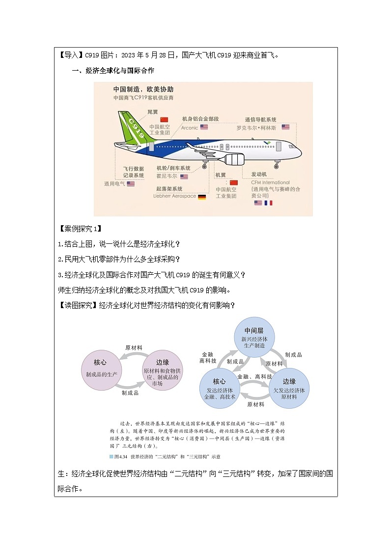 人教版高中地理选修2 区域发展4.4国际合作》表格式教案第2页